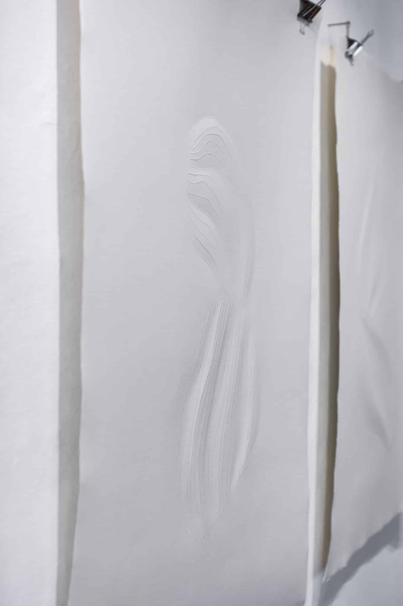 Exhibition view showing Spur II by Myriam Perrot, embossed Hahnemühle paper, 2021/2022