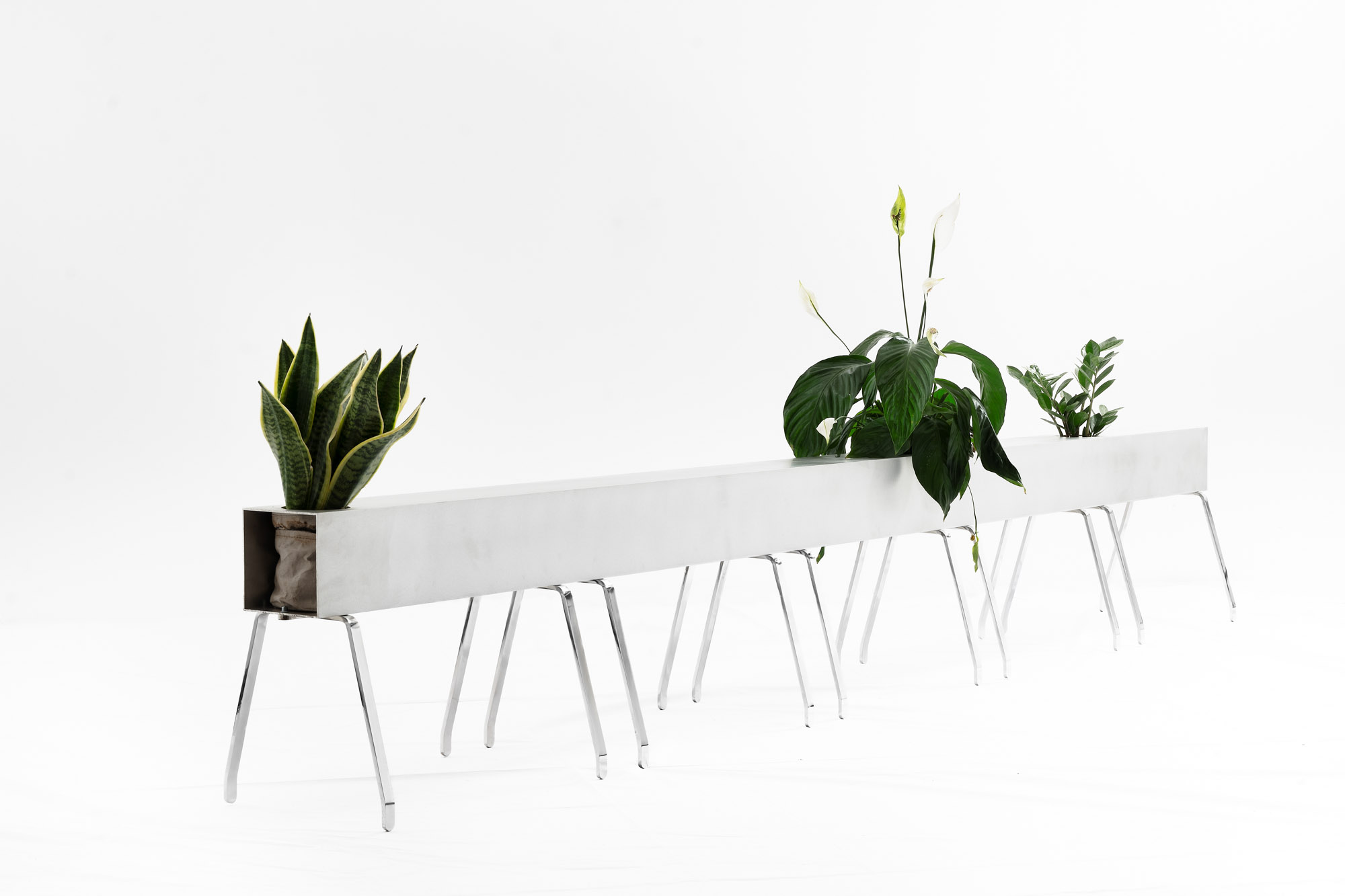 Close up of Bench-To-Cut by Gonzalez Haase AAS, aluminium and stainless steel 