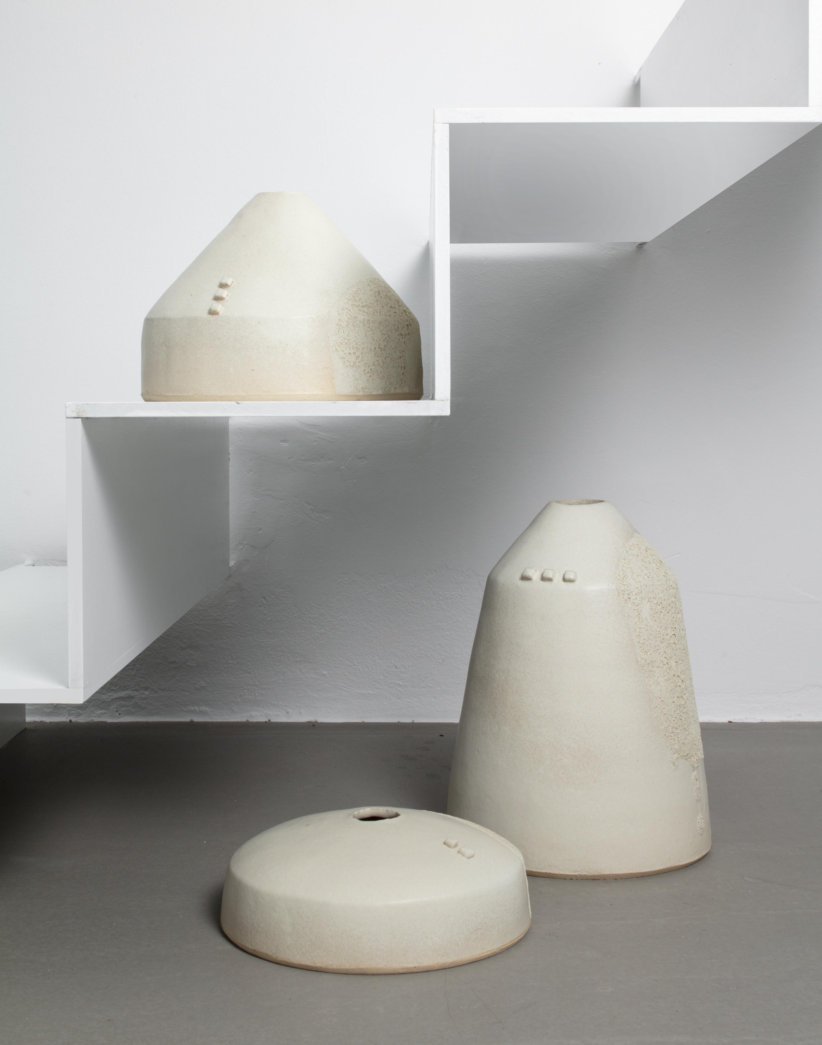 Boris Zbikowski, Tatooine Series, 2025, set of three white ceramic vessels 