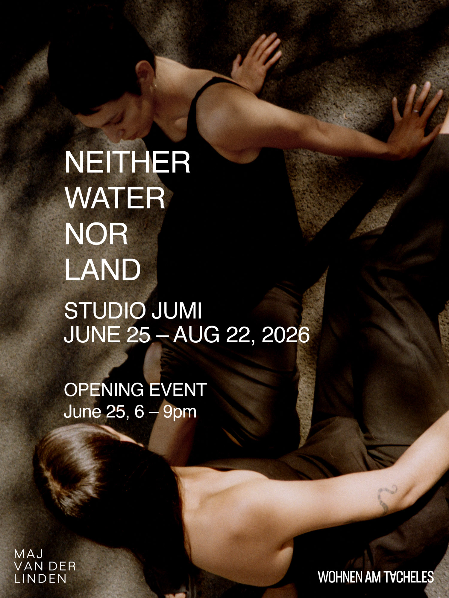 Poster image for the exhibition Neither Water Nor Land by textile artists Studio Jumi 