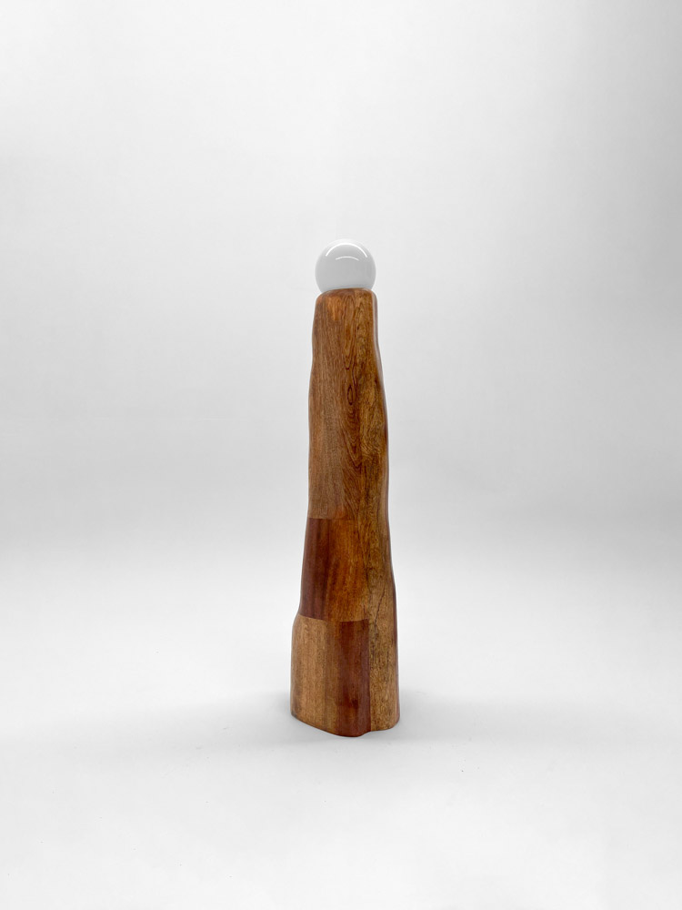 Lampe Cheminée by Camille Tan, solid Sapele wood and glass 