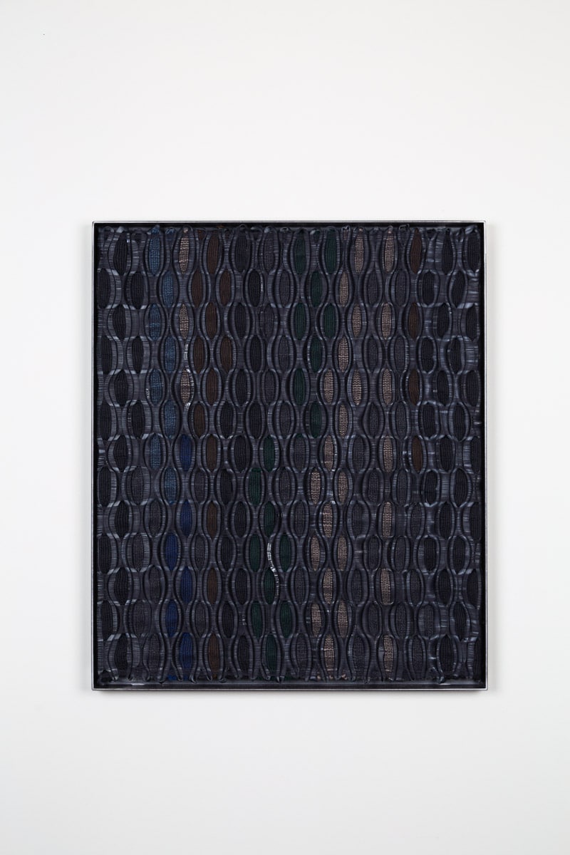 Moor VI by Studio Jumi, wool, rubber, cotton, silk, steel frame, handwoven, 2026