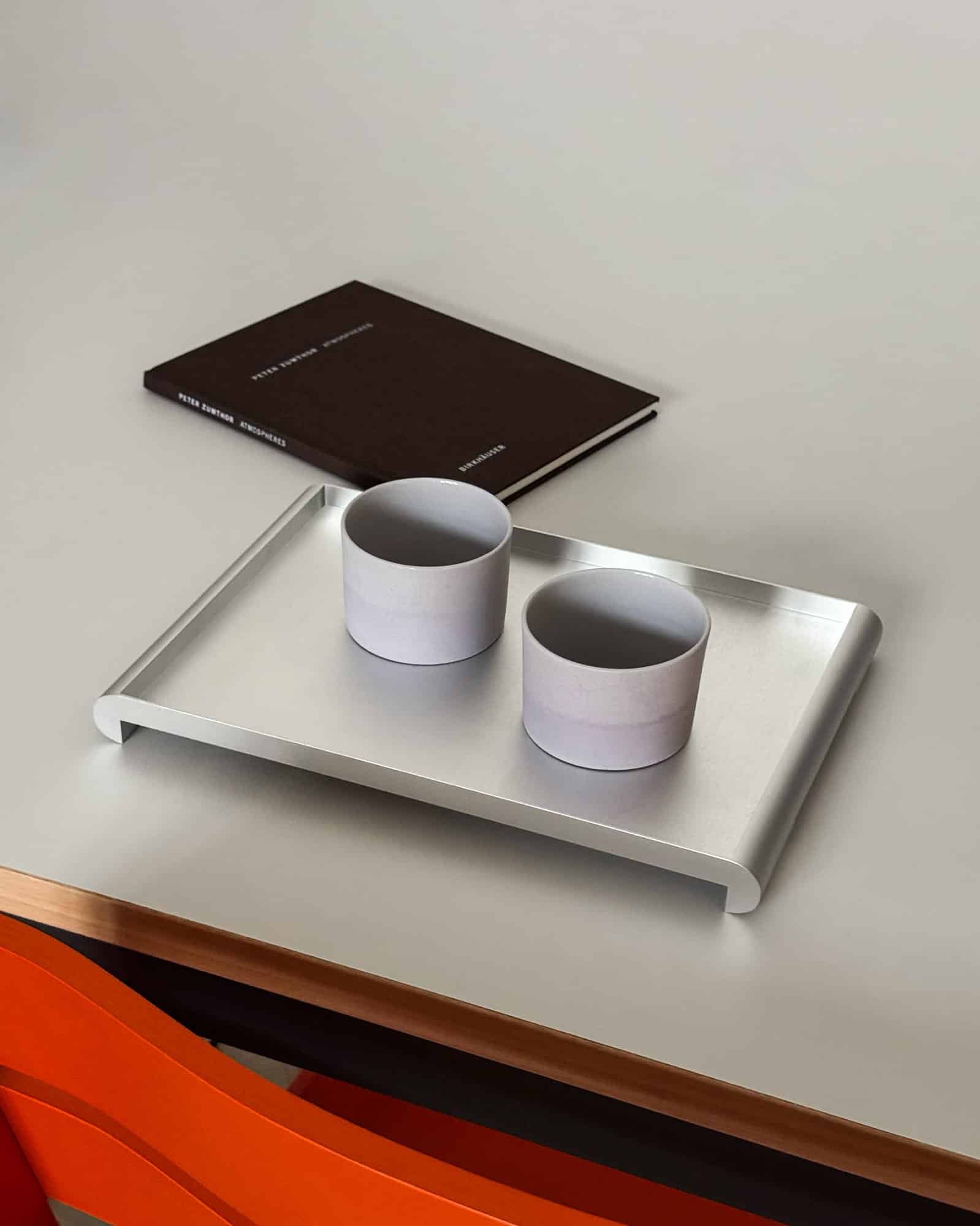 Display image of the Pale Tray by Paleworks with two coffee mugs, anodised aluminium, 2026